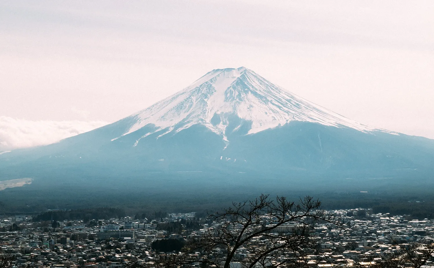 白雪の冠をいただく富士山